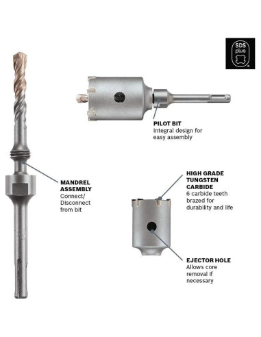 Broca de Núcleo Bosch T3913SC 25.4 mm SDS-Plus para Mampostería