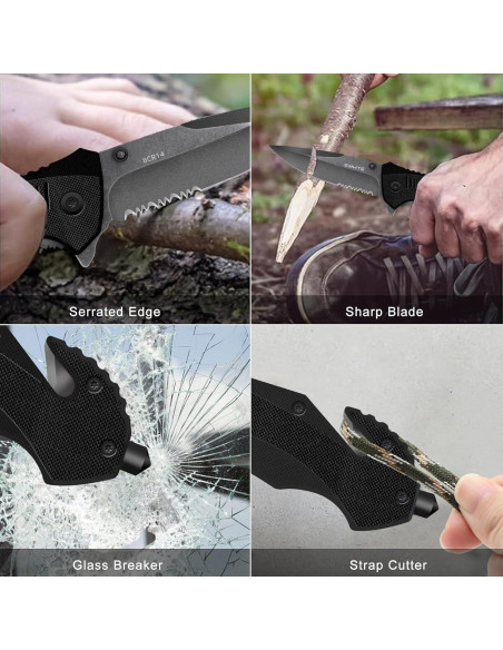 Cuchillo de bolsillo EMHTiii plegable 9 cm con rompevidrios