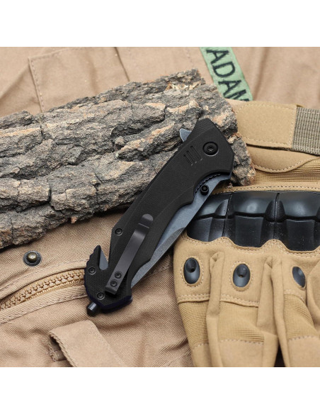 Cuchillo de bolsillo EMHTiii plegable 9 cm con rompevidrios