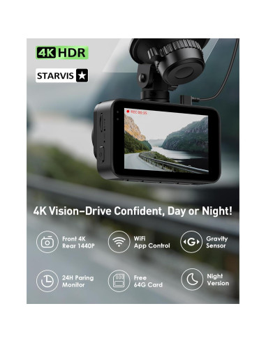 Cámara de Tablero Dual 4K GMAIPOP con WiFi y Tarjeta 64GB