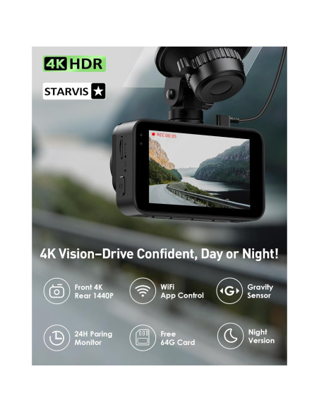 Cámara de Tablero Dual 4K GMAIPOP con WiFi y Tarjeta 64GB