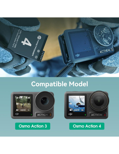 Batería de Reemplazo FirstPower 1850mAh para DJI Osmo Action 4/3 - Cargador Doble