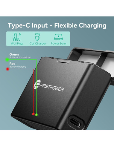 Batería de Reemplazo FirstPower 1850mAh para DJI Osmo Action 4/3 - Cargador Doble