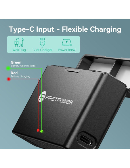 Batería de Reemplazo FirstPower 1850mAh para DJI Osmo Action 4/3 - Cargador Doble