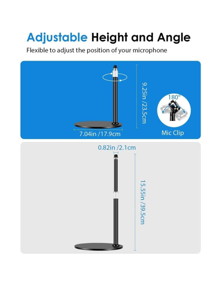 Soporte de Micrófono de Escritorio Etour Ajustable 23.4-39.4 cm Soporte de Micrófono de Escritorio Etour Ajustable 23.4-39.4 cm