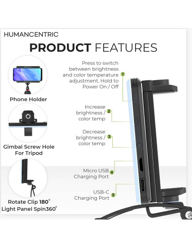 Kit de Iluminación para Videoconferencias HumanCentric, Luz USB-C Ajustable