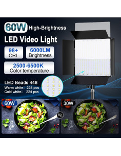 Kit de Iluminación Fotográfica LED 60W Shirtal, Luz Regulable 2700-6500K 2