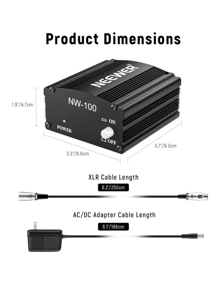 Fuente de Alimentación Phantom Neewer 48V con Cable XLR 2.44m Fuente de Alimentación Phantom Neewer 48V con Cable XLR 2.44m