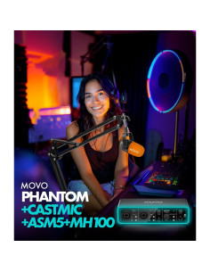 Paquete de Podcasting Movo - Interfaz USB Phantom, 2 Micrófonos XLR, Soportes y Auriculares 2