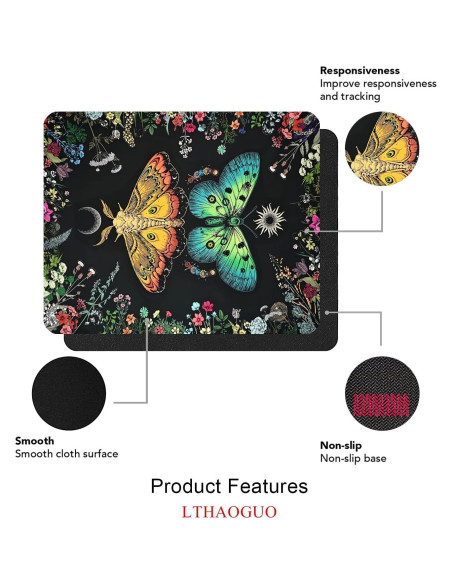 Alfombrilla de Ratón LTHAOGUO Mariposa Boho Antideslizante 240x200mm