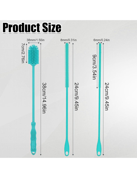 Juego de 3 Cepillos de Silicona PEUTIER para Botellas y Popotes