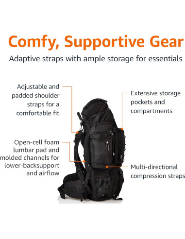 Mochila de Senderismo Amazon Basics 75L con Cubierta de Lluvia