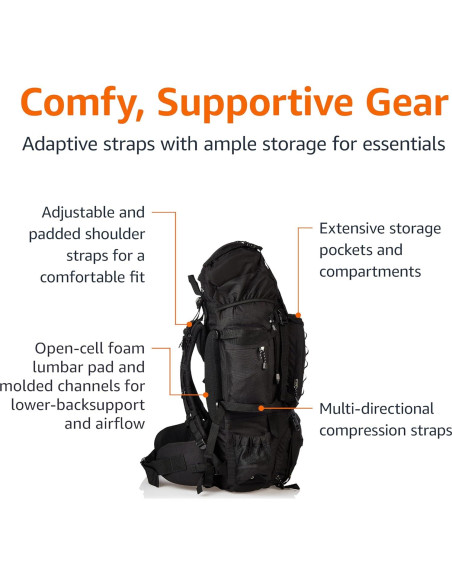 Mochila de Senderismo Amazon Basics 75L con Cubierta de Lluvia