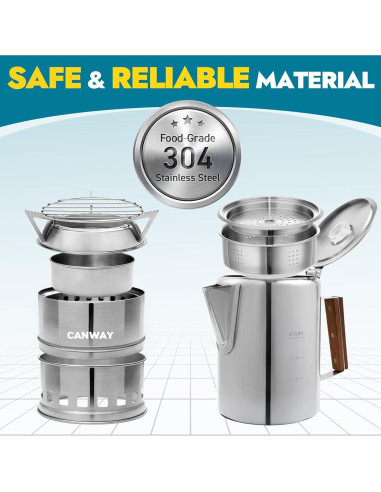 Cafetera Percoladora y Estufa de Camping CANWAY 9 Tazas Acero Inoxidable