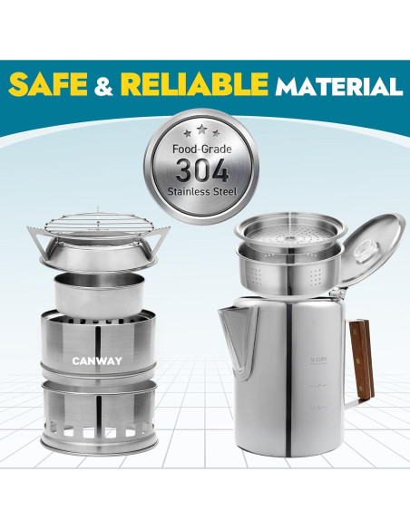 Cafetera Percoladora y Estufa de Camping CANWAY 9 Tazas Acero Inoxidable