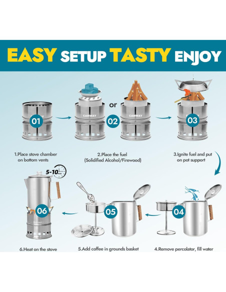 Cafetera Percoladora y Estufa de Camping CANWAY 9 Tazas Acero Inoxidable