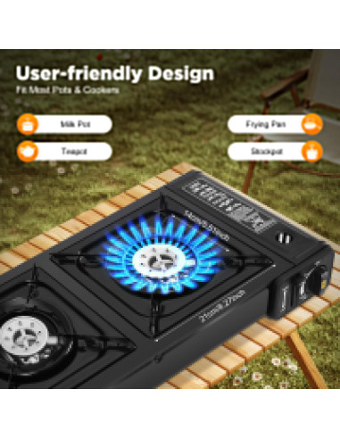 Estufa de Camping Portátil Poggyyi 2 Quemadores Butano 64x27.8cm