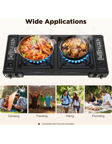 Estufa de Camping Portátil Poggyyi 2 Quemadores Butano 64x27.8cm