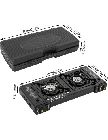 Estufa de Camping Portátil Poggyyi 2 Quemadores Butano 64x27.8cm