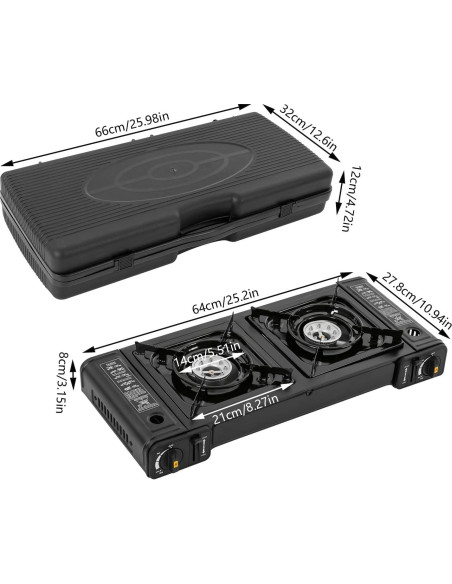 Estufa de Camping Portátil Poggyyi 2 Quemadores Butano 64x27.8cm