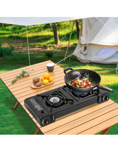 Estufa de Camping Portátil Poggyyi 2 Quemadores Butano 64x27.8cm