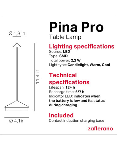 Lámpara de Mesa Pina Pro Zafferano Recargable IP54 29 cm