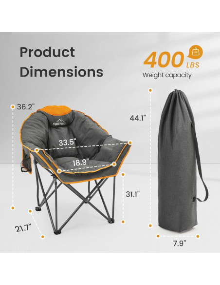 Silla de Camping Acolchada Outdoor Living SUNTIME 400 lbs Naranja