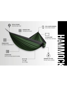 Hamaca Doble Bear Butt 3.05m Verde + Cintas Kodiak 2