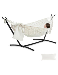 Hamaca Doble PNAEUT con Soporte y Almohada Beige 204 kg