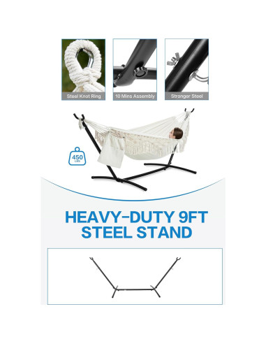 Hamaca Doble PNAEUT con Soporte y Almohada Beige 204 kg