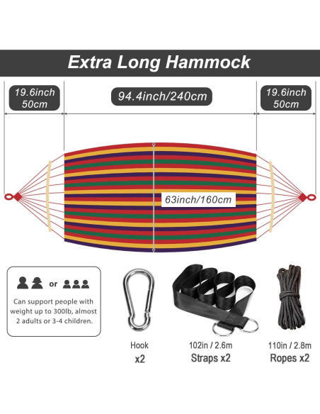 Hamaca Doble Brasileña Meelotop 340x160cm con Correas