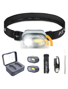 Linterna Frontal LED Recargable MH1 con Sensor de Movimiento, 1200 Lúmenes, 39H Batería, Estuche de Carga