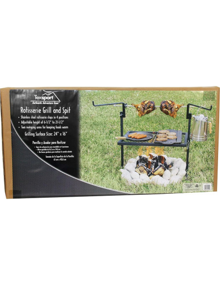 Parrilla de Camping Texsport con Rotisserie Ajustable 61x41cm
