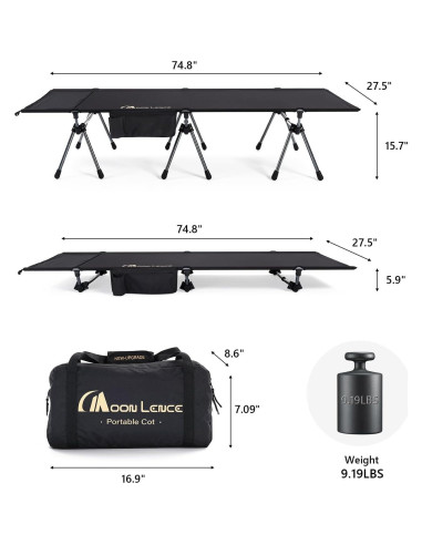 Cama de Camping Plegable MOON LENCE Ajustable 150 kg Negra