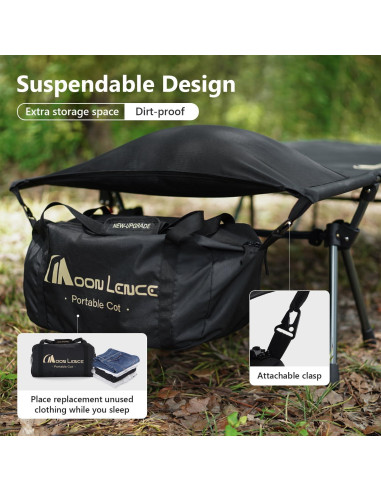 Cama de Camping Plegable MOON LENCE Ajustable 150 kg Negra