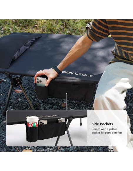 Cama de Camping Plegable MOON LENCE Ajustable 150 kg Negra