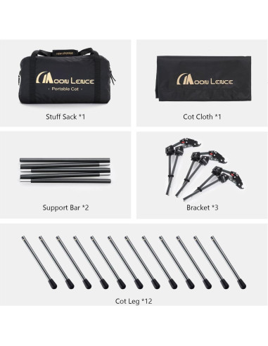 Cama de Camping Plegable MOON LENCE Ajustable 150 kg Negra