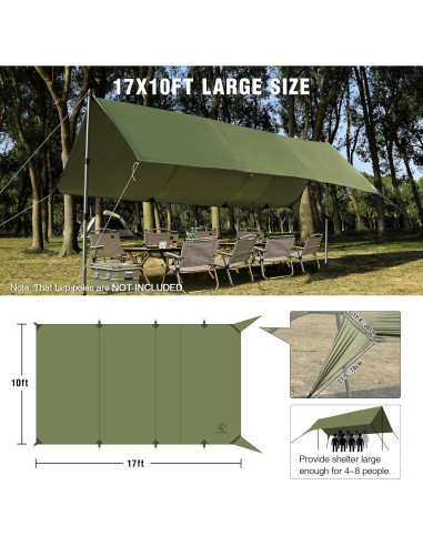 Lona Grande Impermeable REDCAMP 3x5.1m para Camping Azul