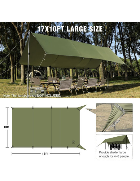 Lona Grande Impermeable REDCAMP 3x5.1m para Camping Azul