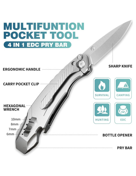 Barra de Palanca EDC 4 en 1 Hikolit - Cuchillo, Abridor, Llave