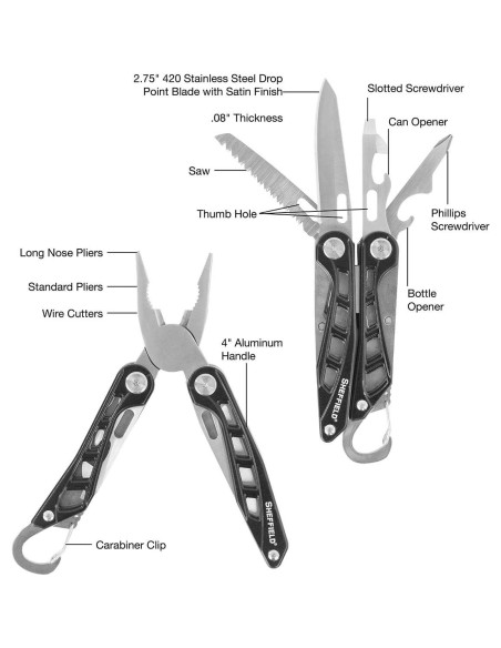 Multi-Herramienta 10-en-1 Sheffield Warren, Aluminio y Acero Inoxidable