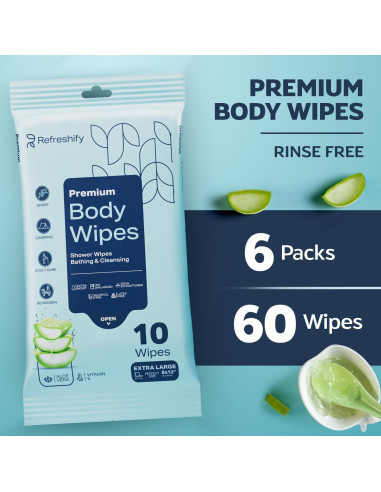 Toallitas de Ducha XL Refreshify - 60 Toallitas Sin Enjuague