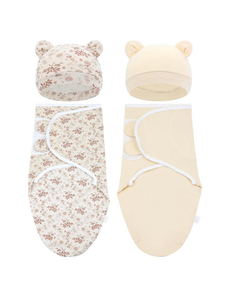 Cinaci 2 Paquete Mantitas y Gorras Bebé Algodón Suave