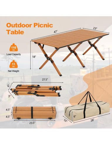 Mesa de Camping Plegable Giantex GX11005BN-PN Aluminio 50kg