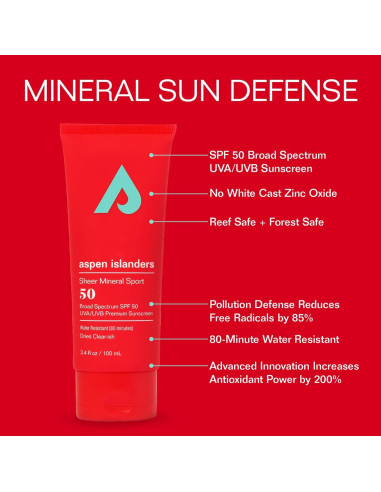 Protector Solar Mineral Deportivo SFP 50 Isleños de Aspen 100ml