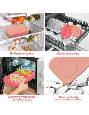 Caja de Almuerzo MAISON HUIS Rosa 3 Compartimentos a Prueba de Fugas