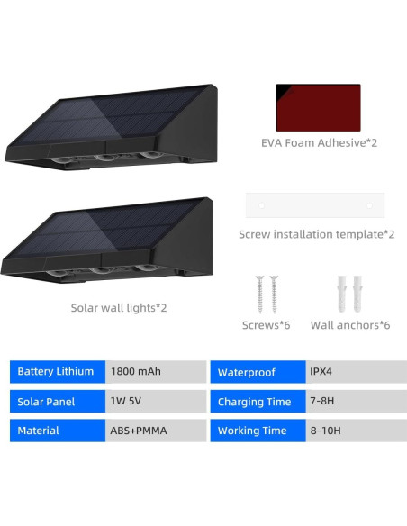 Luces de Pared Solares XmnSoly 2 Paquete LED Impermeables