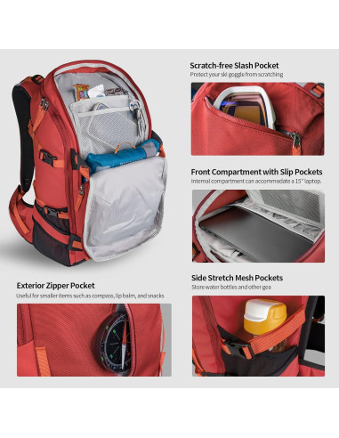 Mochila de Hidratación Unigear 30L Resistente al Agua para Esquí