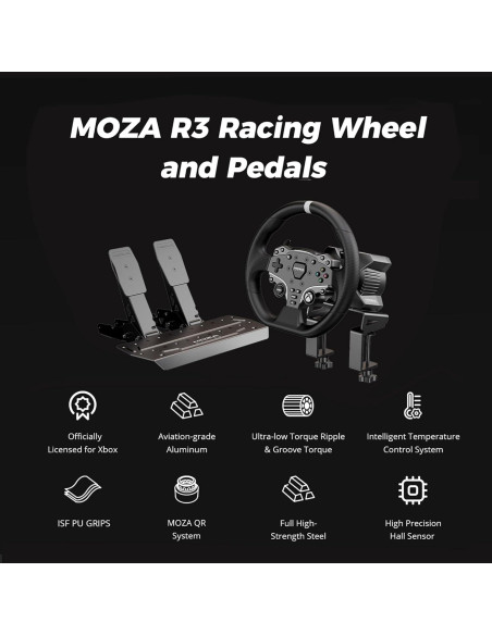 Kit Volante y Pedales MOZA R3 Licenciado Xbox y PC 3.9Nm