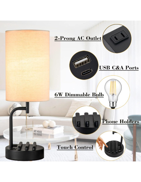 Lámpara de Mesa Dimmable Dreamholder con USB y Control Táctil Lámpara de Mesa Dimmable Dreamholder con USB y Control Táctil